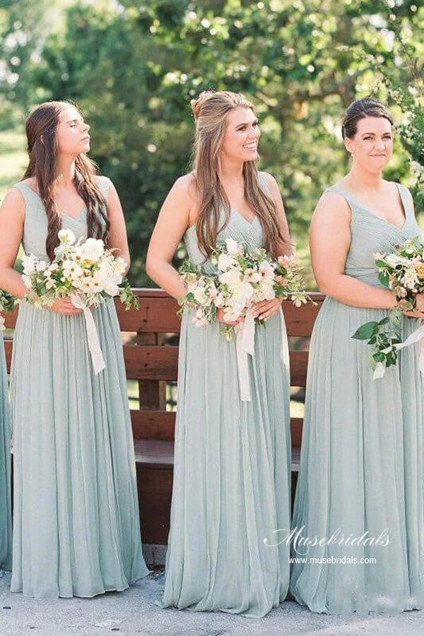 Grey Chiffon Classic A line Bridesmaid Dresses MBD237 Musebridals