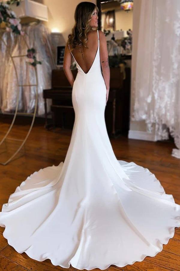 High Neckline Lace Backless Mermaid Wedding Dresses With Court