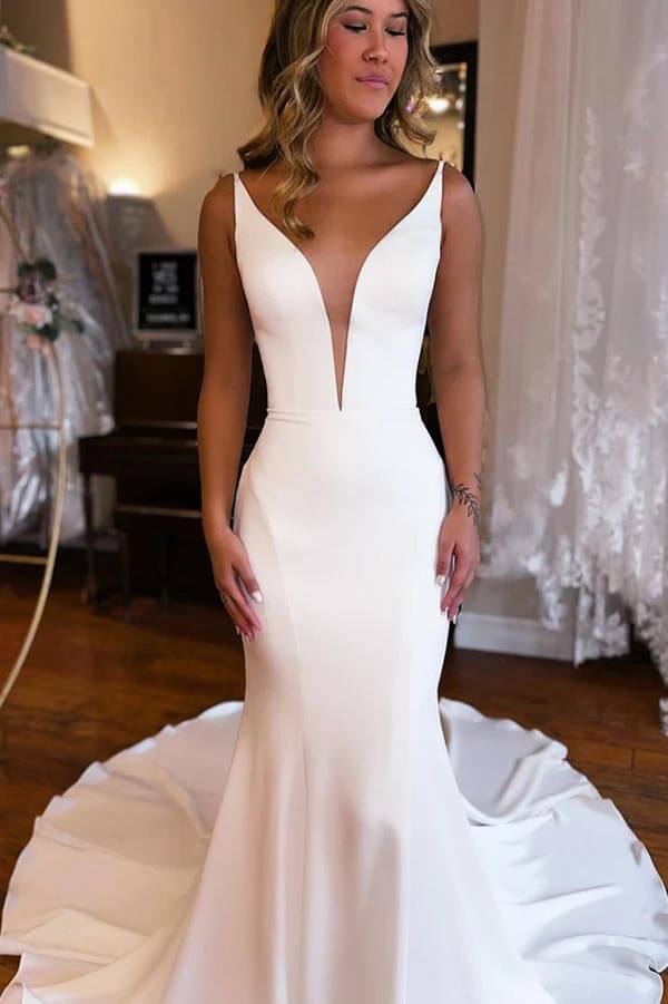 Deep V & Plunge Neckline Wedding Dresses and Gowns
