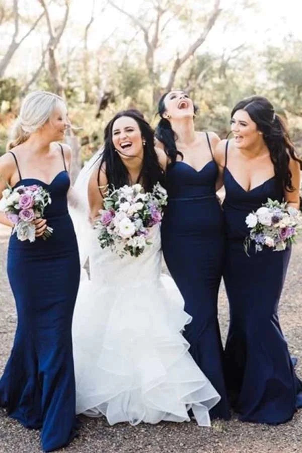 Navy Mermaid Sweetheart Neck Spaghetti Straps Bridesmaid Dresses MBD187