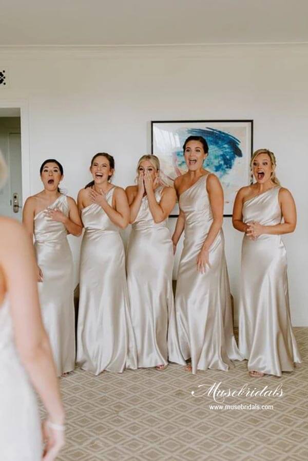 Elegant Mermaid Sweetheart Blush Pink Satin Long Bridesmaid Dresses,MB –  Musebridals