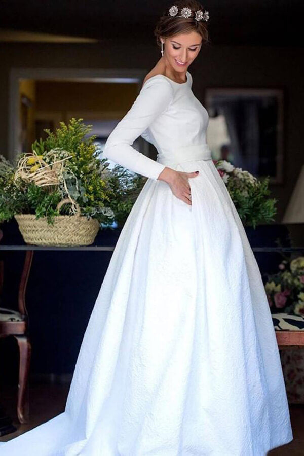 Ball Gown Long Sleeves Backless Wedding Dresses MW968 Musebridals