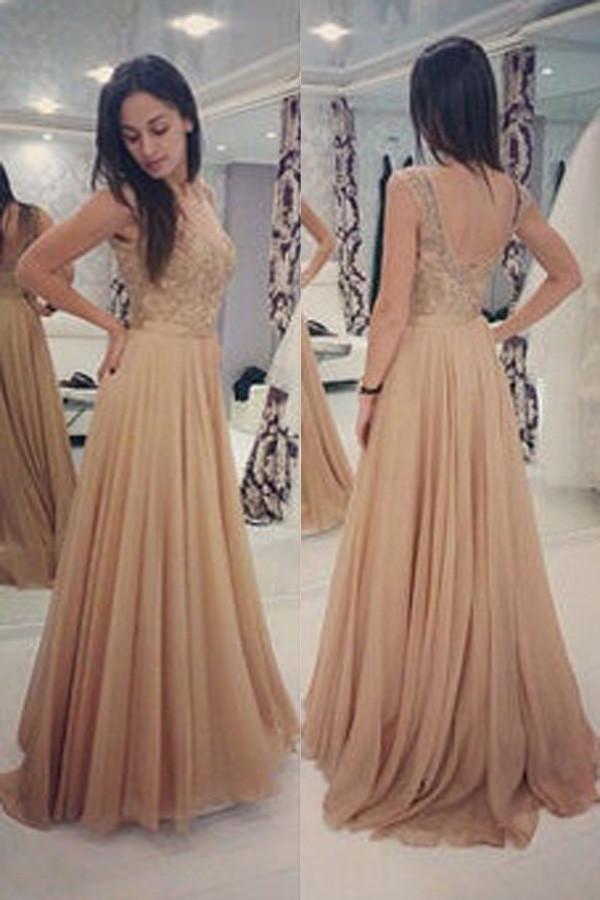 2024 Cheap Lace Champagne Prom Dresses Backless Long Formal Dress