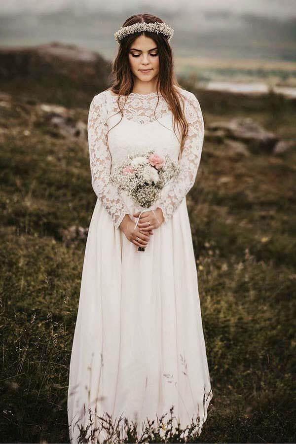 Chiffon A-line Long Sleeve Plus Size Wedding Dress MW796