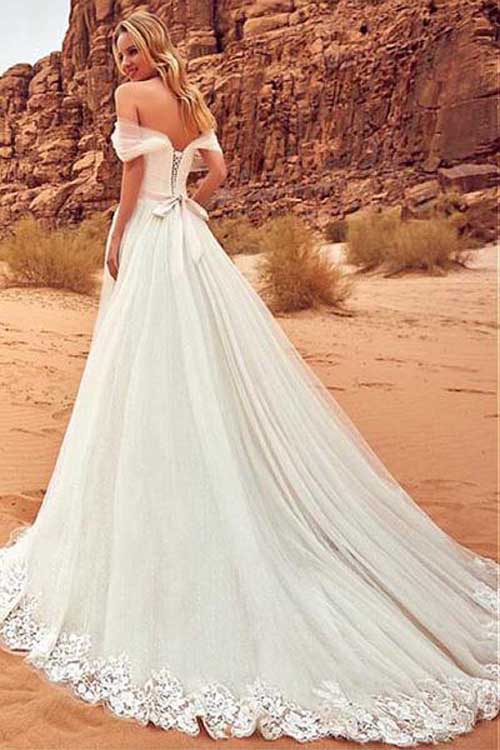 White Tulle A-line Off-the-Shoulder Wedding Dresses SW587
