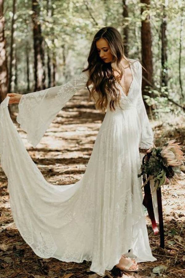 A-line Long Sleeves Boho Wedding Dress | Musebridals