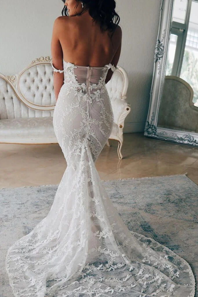 Lace Boho Mermaid Backless Cap Sleeve Bohemian Wedding Dresses
