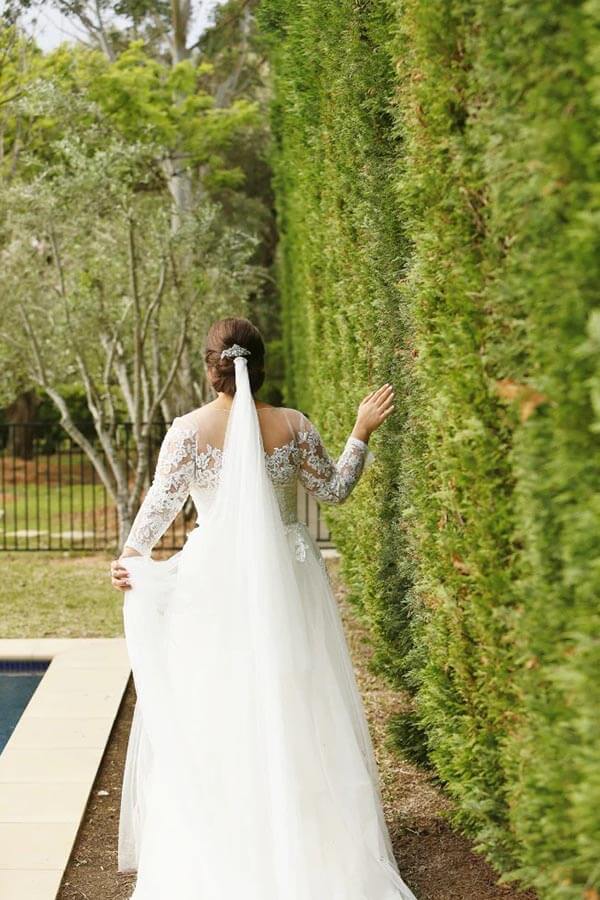 Lace Plus Size A-line Long Sleeves Wedding Dress, MW538
