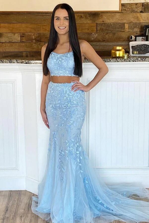 Light blue two piece clearance homecoming dress