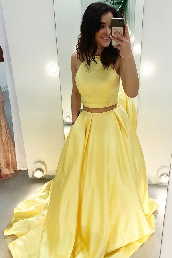 Two piece hot sale prom dresses yellow