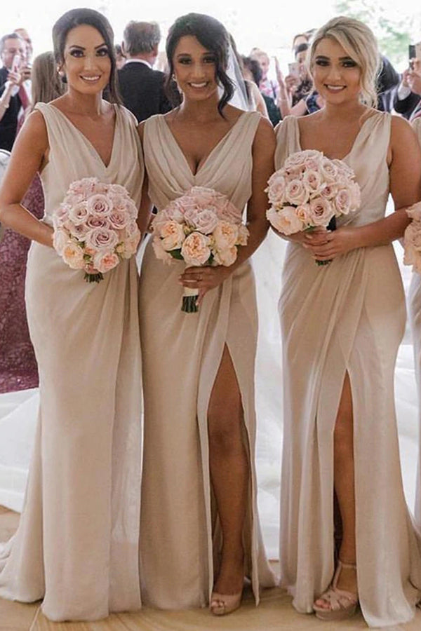Simple Sheath Long Bridesmaid Dresses with Slit, Cheap Bridesmaid Dres –  Musebridals