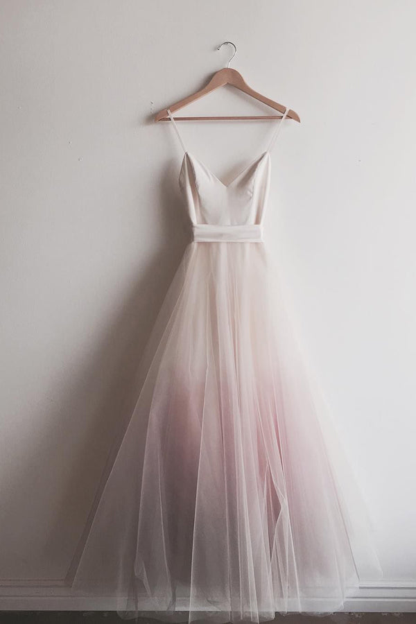 Pink Ombre Prom Dress with Straps