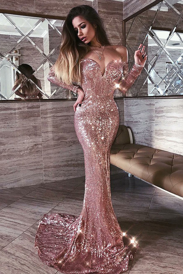 2024 Sparkly Sequins Mermaid Prom Dresses One Shoulder Long Formal