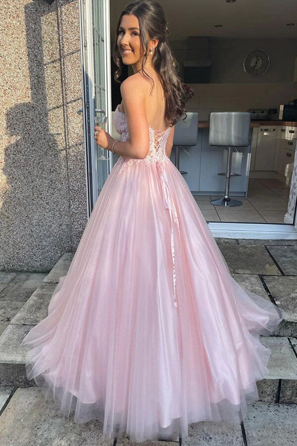 2024 Hot Pink Corset Long Prom Dresses Ruffle Sweetheart Lace