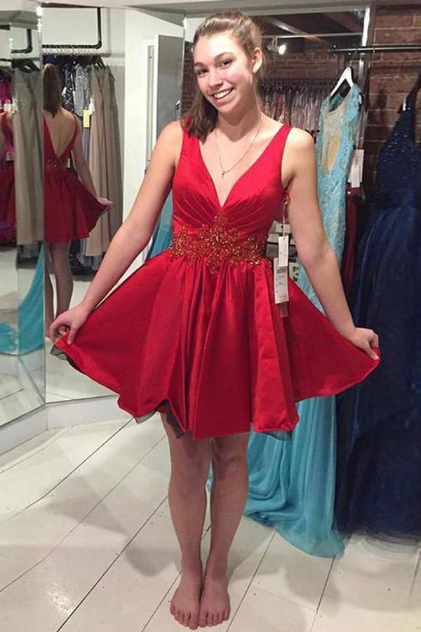 Dark red store short prom dresses