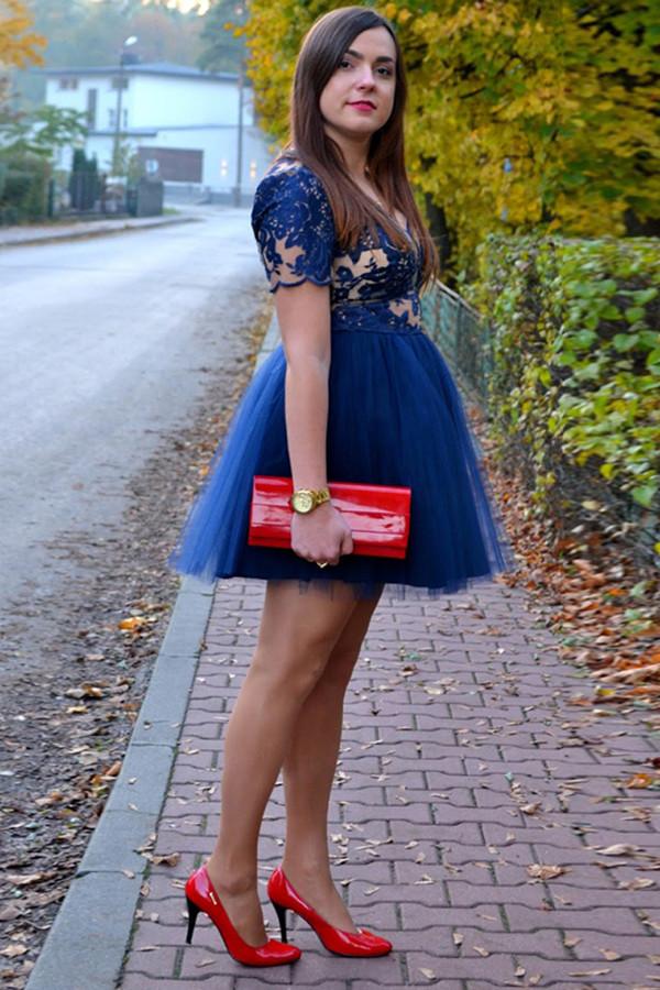 Cute Dark Blue Satin V neck Homecoming Dresses Chic Short Prom Dress, MH195