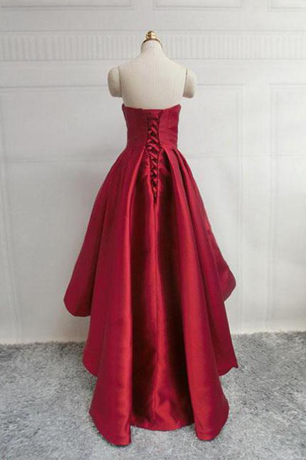 Burgundy Sweetheart Neck Sweet 16 with Corset Back High Low Short Prom  Dresses, MH151