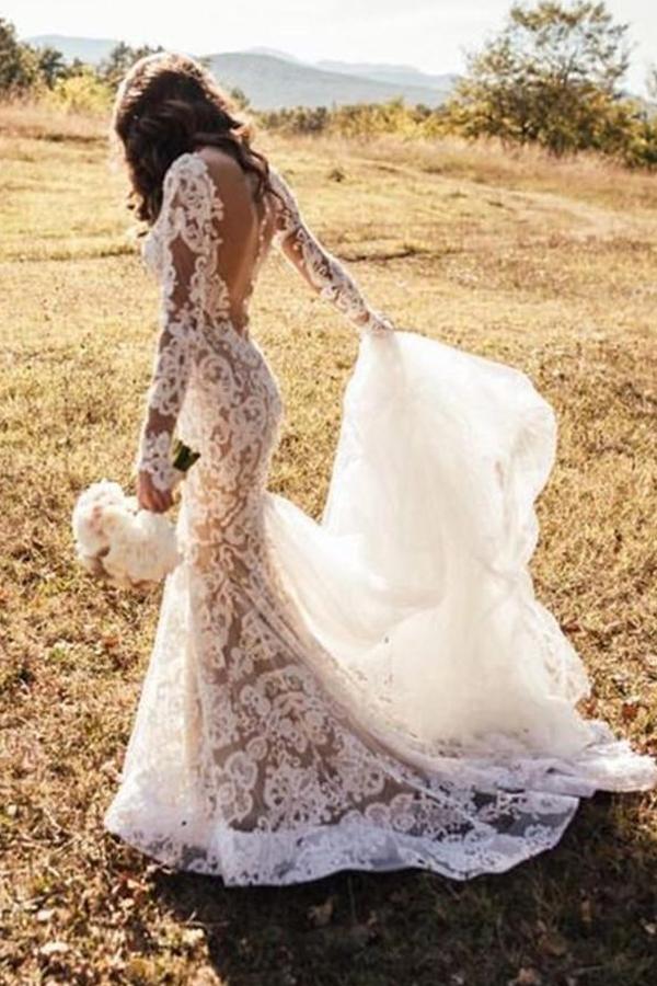 Charming Mermaid Lace Ivory Cap Sleeves Wedding Dresses, Bridal Dresse –  Musebridals