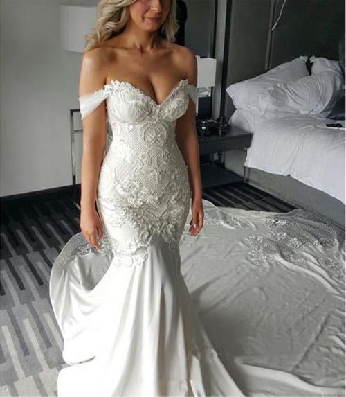 Sweetheart Off Shoulder Mermaid Long Wedding Dress With Sweep Train Mw119 Musebridals 