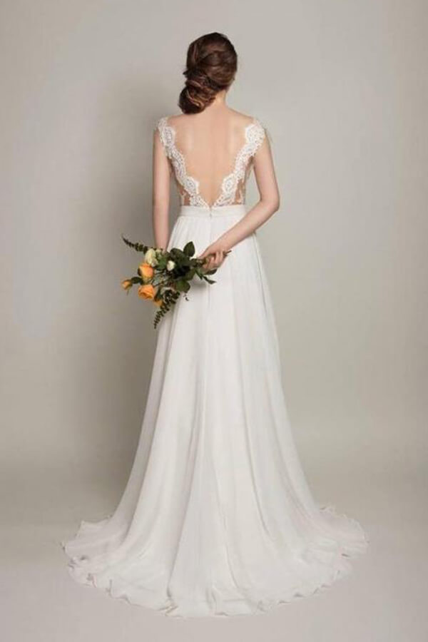 Chiffon Lace Scoop Open Back Wedding Dresses MW586 Musebridals