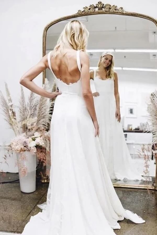 Simple wedding dress VLADA. Reception dress | long wedding gown | square  neckline | A-line silhouette