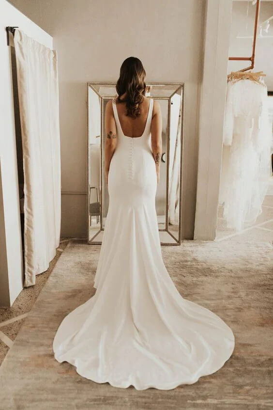 Halter Top Wedding Dress, Backless Wedding Dress, Minimalist Wedding Dress,  Open Back Wedding Dress, Wedding Reception Dress, Formal Dress 