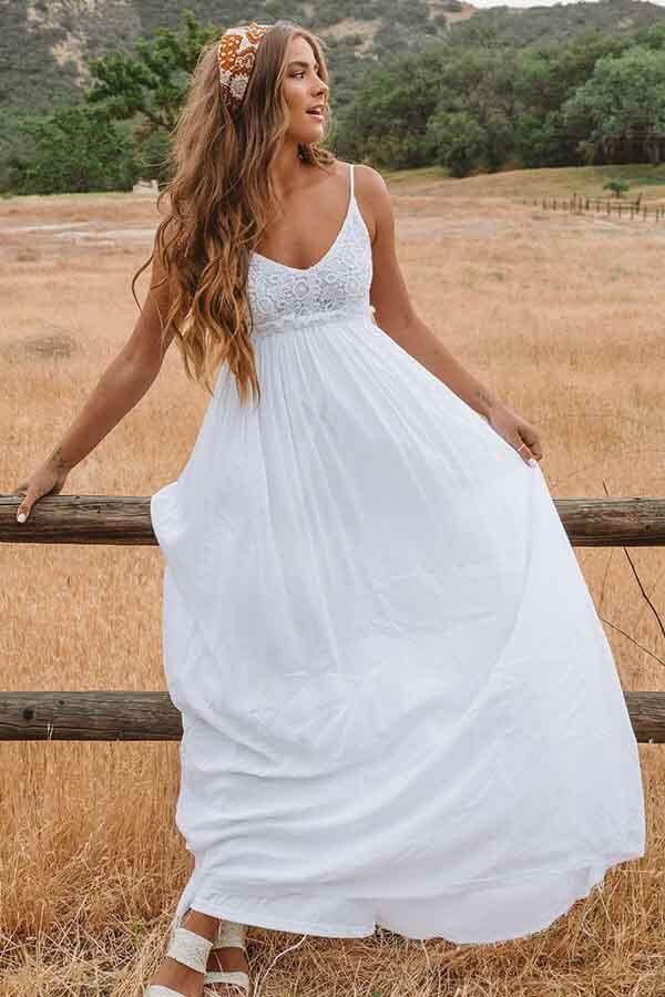 White Lace A-line Plus Size Beach Wedding Dresses, MW553 | Musebridals