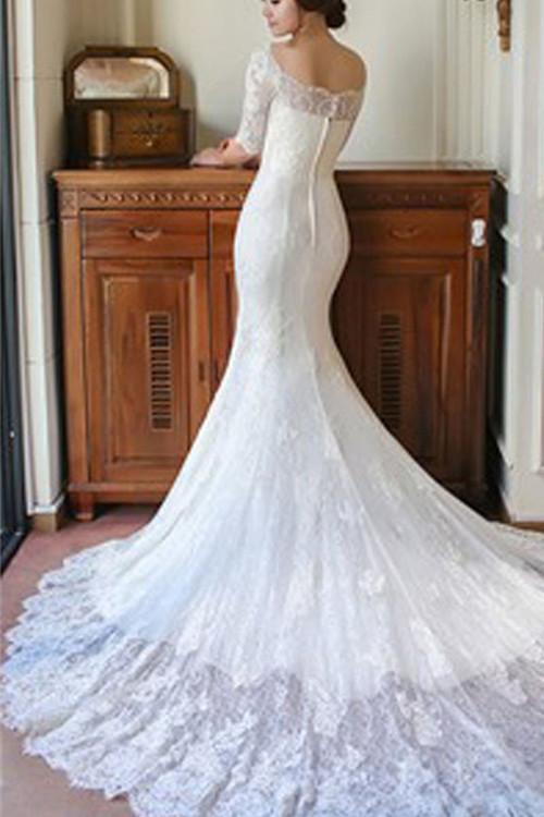 Half shoulder deals wedding dress