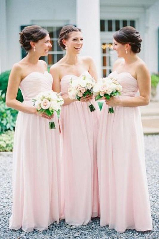 Chiffon Light Pink Sweetheart Long Bridesmaid Dresses Wedding Party Dress MB127