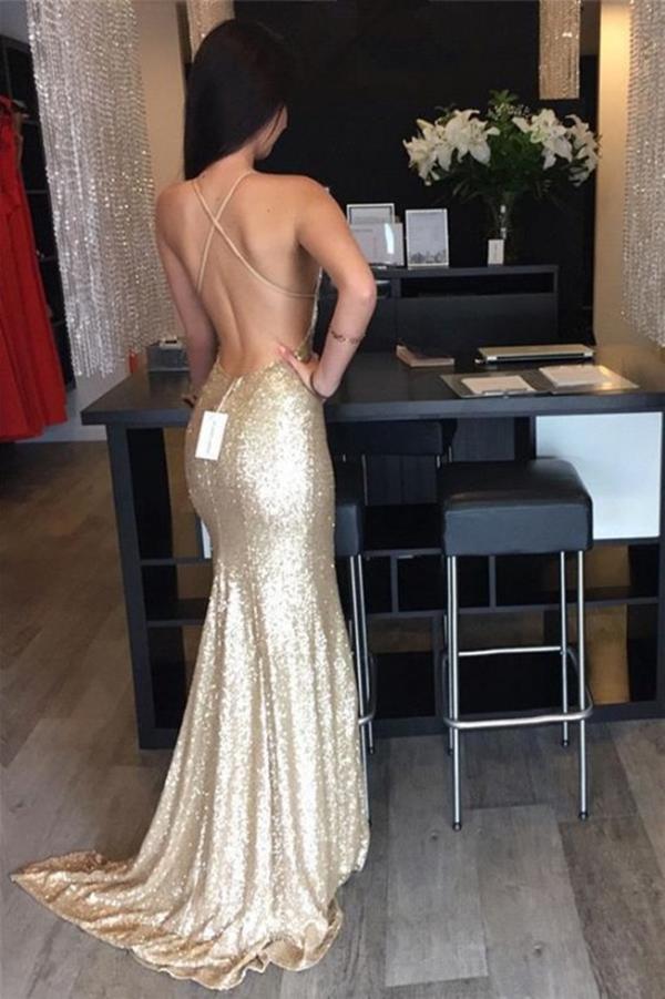 Mermaid Backless Evening Prom Dresses,Long Deep V-neck Party Prom Dres –  Musebridals
