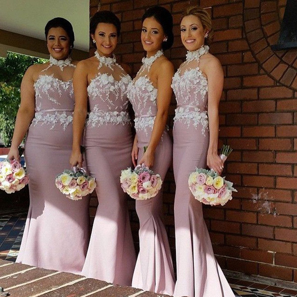 Elegant Mermaid Sweetheart Blush Pink Satin Long Bridesmaid Dresses,MBD126