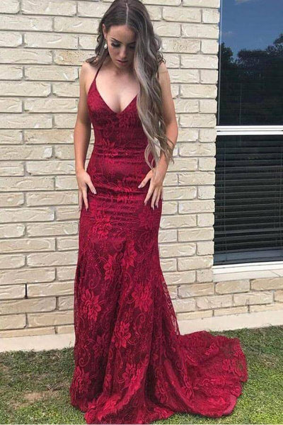 Mermaid Backless Evening Prom Dresses,Long Deep V-neck Party Prom