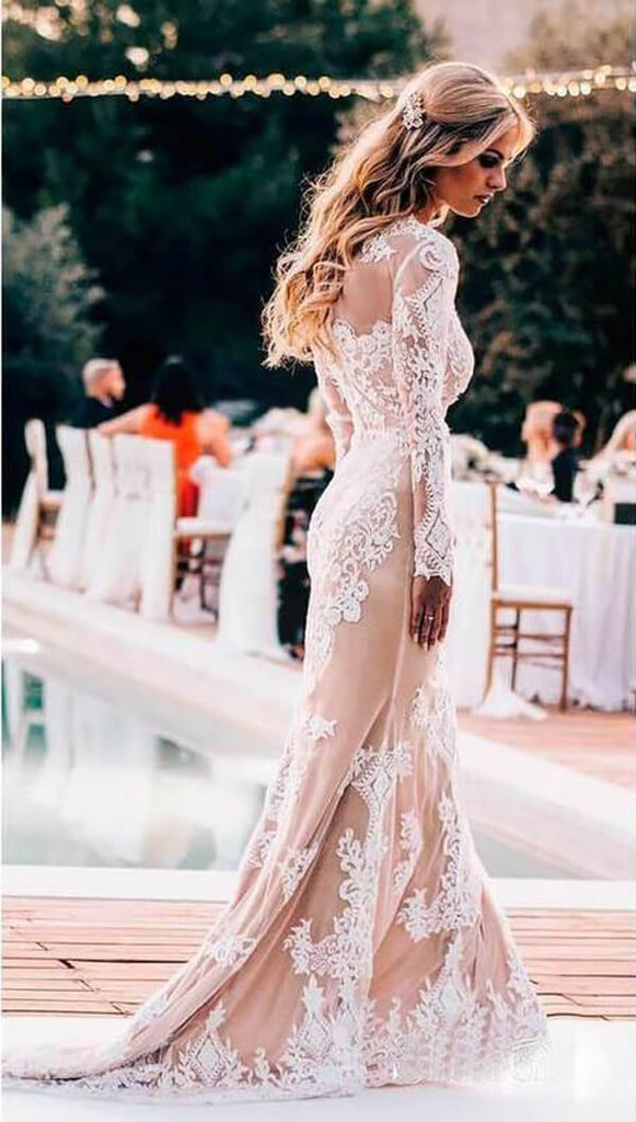 Boho Lace Mermaid Long Sleeves Wedding Dresses, MW539