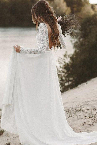 Backless Beach Wedding Dresses With Sleeves, MW525
