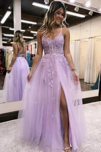 Sparkle Lilac Long Prom Dresses A-line V-neck Formal Dress Y1742