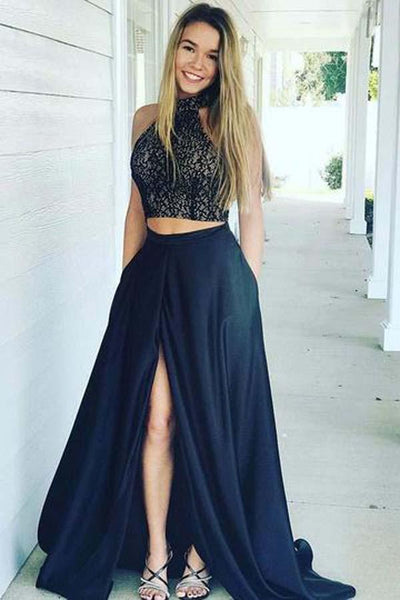 Unique Mermaid Sweetheart Dark Green Lace Split Prom Dresses,Two Piece –  Musebridals