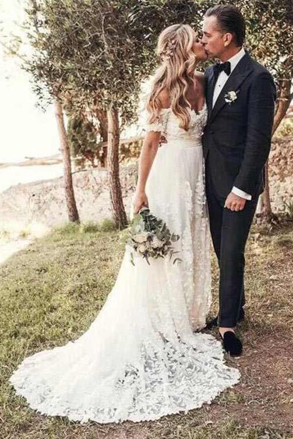 Rustic Ivory Lace Wedding Dresses Off the Shoulder Beach Wedding Dress ...
