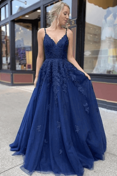 Royal Blue Princess Tulle Prom Dresses With Lace Appliques, Formal Dress,  MP644