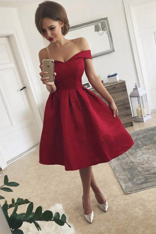 Simple Red Off Shoulder A-line Homecoming Dresses, Graduation Dresses ...