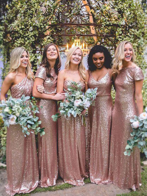 Sparkly Rose Gold Bridesmaid Dresses